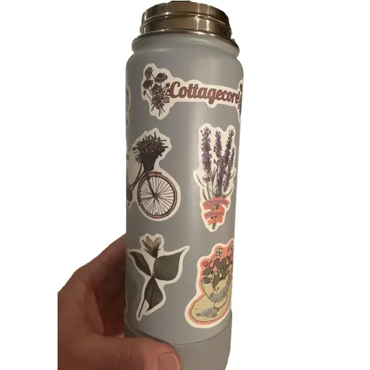 water bottle decorated with stickers